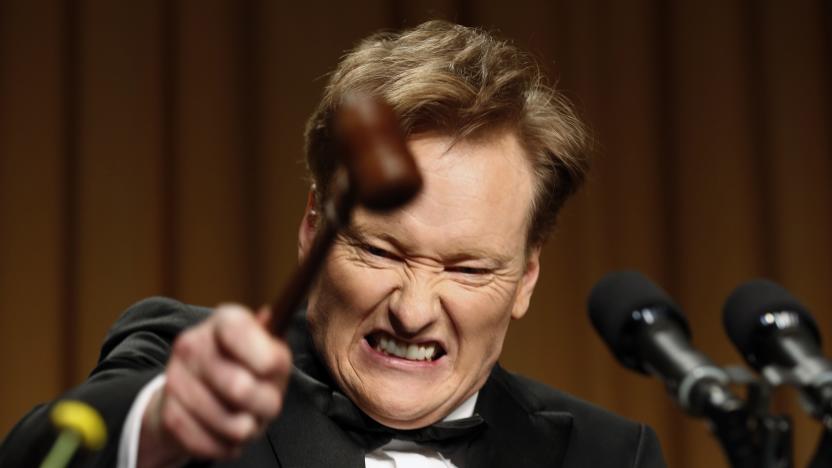 Comedian Conan O'Brien smashes a gavel as he speaks during the White House Correspondents Association Dinner in Washington April 27, 2013. 

REUTERS/Kevin Lamarque  (UNITED STATES - Tags: POLITICS ENTERTAINMENT TPX IMAGES OF THE DAY)