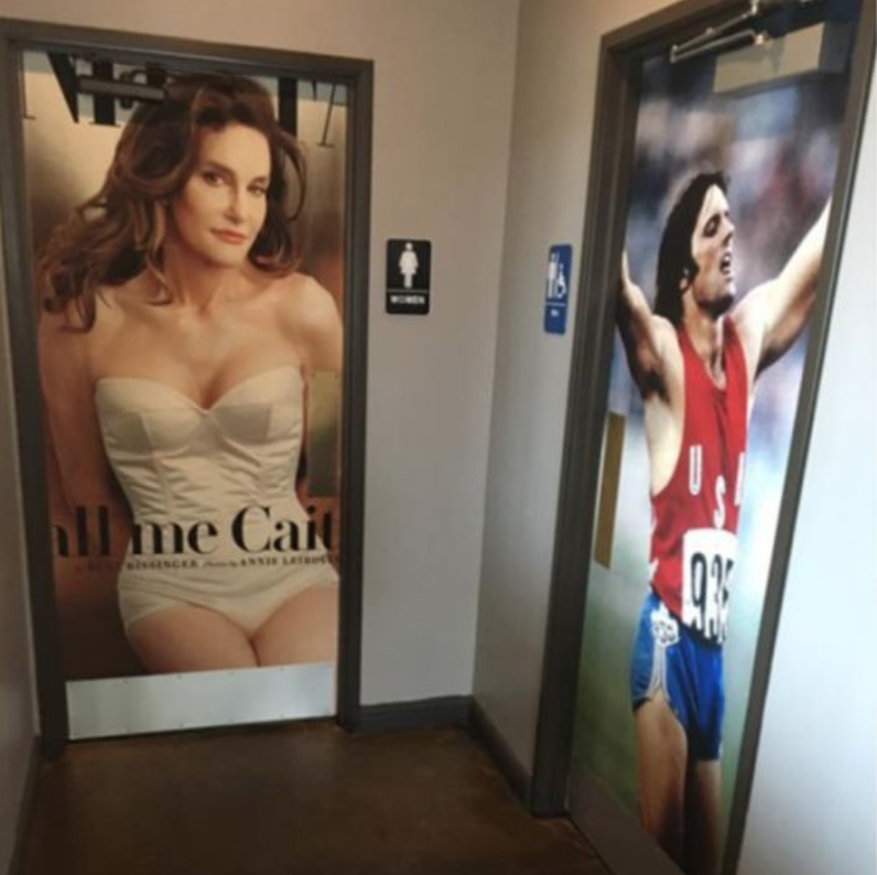 My local bar has a picture of Jenner on both bathrooms. : r