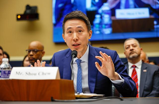 WASHINGTON, DC - MARCH 23: TikTok CEO Shou Zi Chew testifies before the House Energy and Commerce Committee in the Rayburn House Office Building on Capitol Hill on March 23, 2023 in Washington, DC. The hearing was a rare opportunity for lawmakers to question the leader of the short-form social media video app about the company's relationship with its Chinese owner, ByteDance, and how they handle users' sensitive personal data. Some local, state, and federal government agencies have been banning the use of TikTok by employees, citing concerns about national security. 