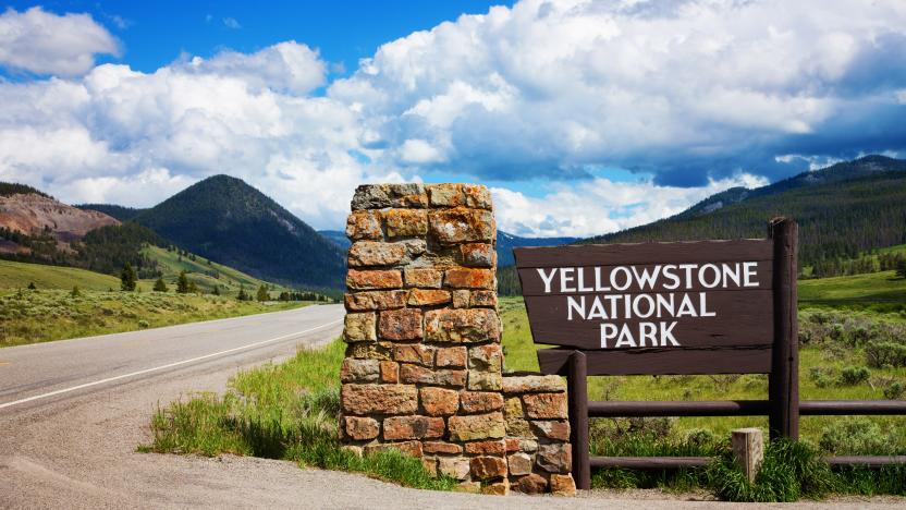 Yellowstone national park sign and entrance.