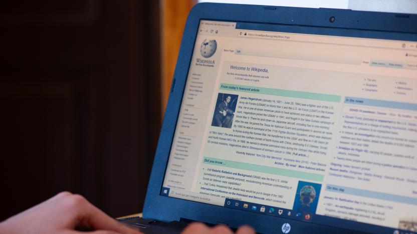 An user opening Wikipedia in L'Aquila, Italy, on January 14, 2021. Wikipedia free encyclopedia turns 20 years on January 15. (Photo by Lorenzo Di Cola/NurPhoto via Getty Images)