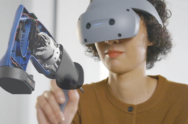 An example of a Siemens working using Sony's mixed reality headset for commercial use. A google user sees the internal workings of a drill that hovers in front of them.
