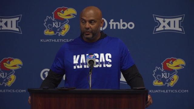 Kansas football linebackers coach Chris Simpson says which player has improved the most