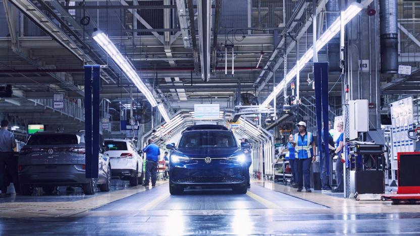 A photo showcasing a completed ID.4 SUV at Volkswagen's Chattanooga factory in Tennessee. 