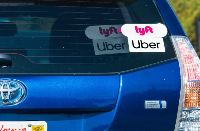 Oct 10, 2019 Mountain View / CA / USA - Toyota Prius Hybrid vehicle offering rides for UBER and LYFT in San Francisco Bay Area