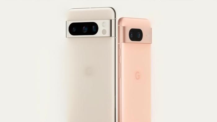 A banner featuring the Pixel 8 Pro and a peach Pixel 8, with the words "Pre-order available October 4" at the bottom.
