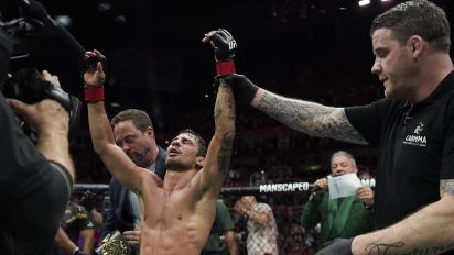 Getty Images - RIO DE JANEIRO, BRAZIL - MAY 04: Alexandre Pantoja of Brazil reacts after his victory against Steve Erceg of Australia in a UFC flyweight championship bout during the UFC 301 event at Farmasi Arena on May 04, 2024 in Rio de Janeiro, Brazil.  (Photo by Alexandre Loureiro/Zuffa LLC via Getty Images)