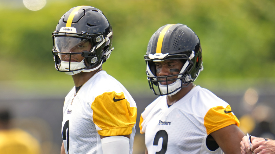 Associated Press - Pittsburgh Steelers quarterbacks Justin Fields, left, and Russell Wilson (3) participate in the team's NFL OTA's football practice in Pittsburgh, Tuesday, May 21, 2024. (AP Photo/Gene J. Puskar)