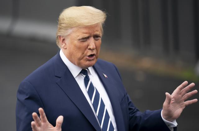 WASHINGTON, March 3, 2020 -- U.S. President Donald Trump speaks to reporters before leaving the White House in Washington D.C., the United States, on March 3, 2020. Trump said Tuesday that he had spoken by phone with a senior Taliban leader, a phone call that came days after a U.S.-Taliban deal framing American troops withdrawal from Afghanistan. (Photo by Liu Jie/Xinhua via Getty) (Xinhua/Liu Jie via Getty Images)