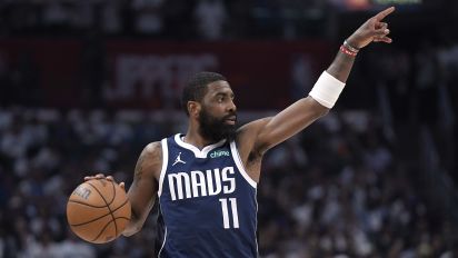 Associated Press - Dallas Mavericks guard Kyrie Irving gestures as he dribbles during the second half in Game 5 of an NBA basketball first-round playoff series Los Angeles Clippers Wednesday, May 1, 2024, in Los Angeles. (AP Photo/Mark J. Terrill)