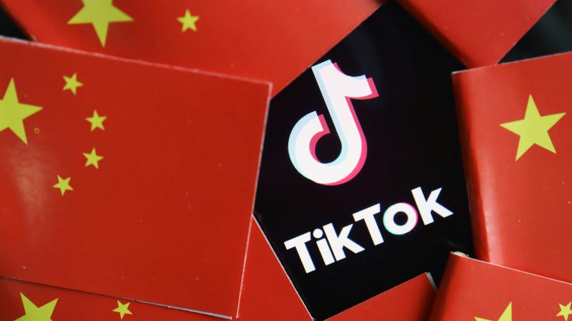 China's flags are seen near a TikTok logo in this illustration picture taken July 16, 2020. REUTERS/Florence Lo/Illustration