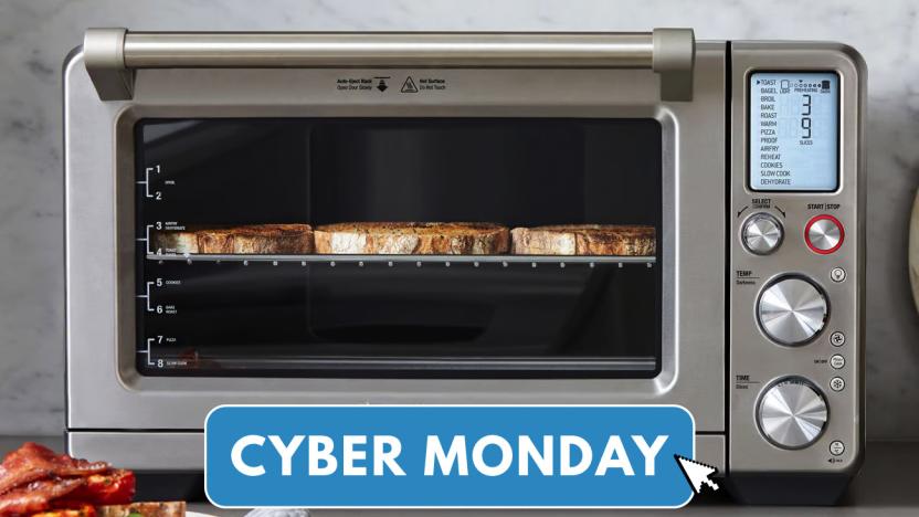 Breville Smart Oven Air Fryer Pro. A text overlay reads "Cyber Monday."