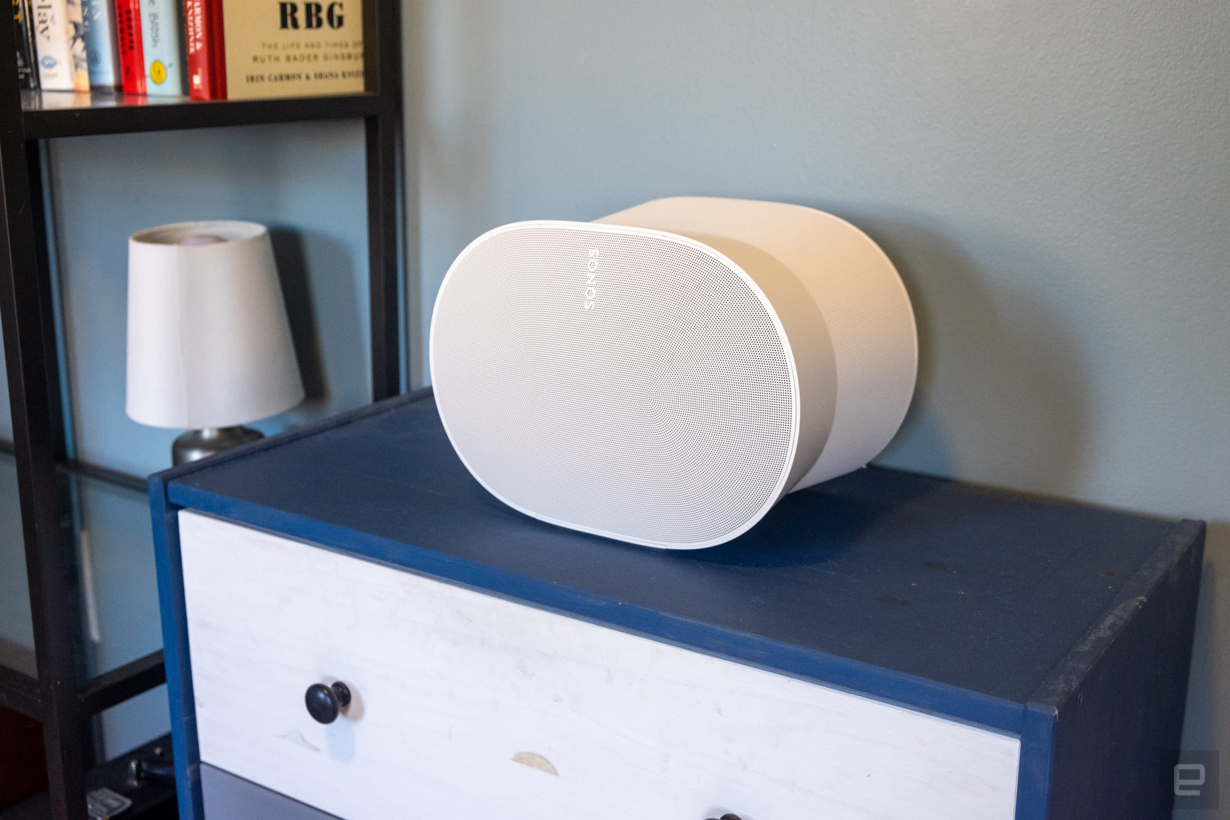 Photos of the new Sonos Era 300 speaker, which can play back music in Dolby Atmos spatial audio.