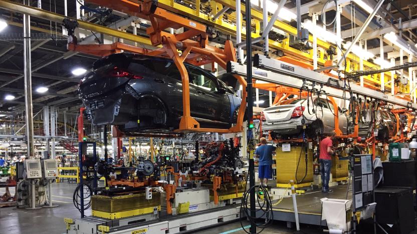 Workers assemble Chevy Bolt EV cars at the General Motors assembly plant in Orion Township, Michigan, U.S. November 4, 2016.   REUTERS/Joe White