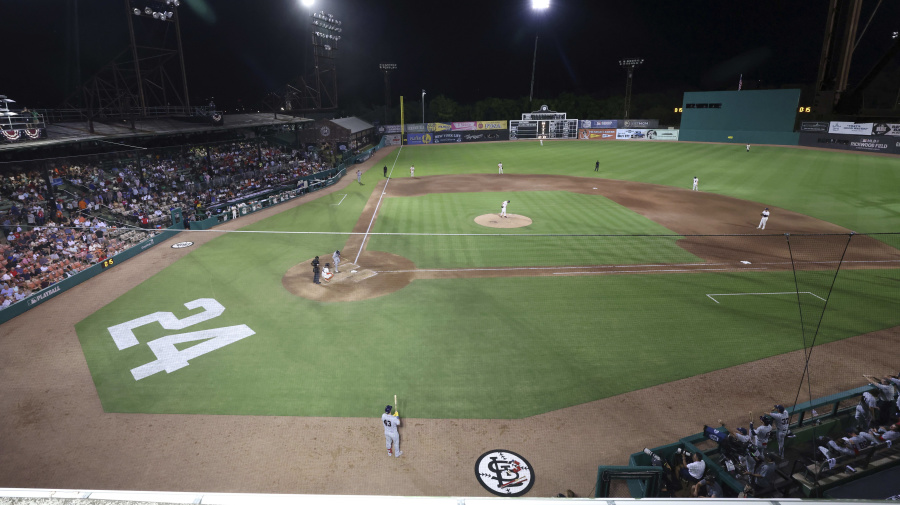 Associated Press - Rickwood Field is seen in a general view during a baseball game between the St. Louis Cardinals and the San Francisco Giants Thursday, June 20, 2024, in Birmingham, Ala. (AP Photo/Vasha Hunt)