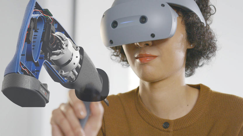 An example of a Siemens working using Sony's mixed reality headset for commercial use. A google user sees the internal workings of a drill that hovers in front of them.