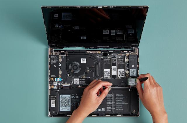 Image of the Framework Laptop mid-disassembly