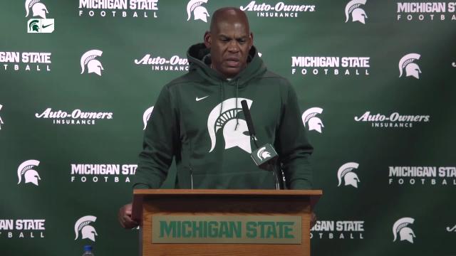 MSU head coach Mel Tucker addresses the media following 30-27 victory over Penn State