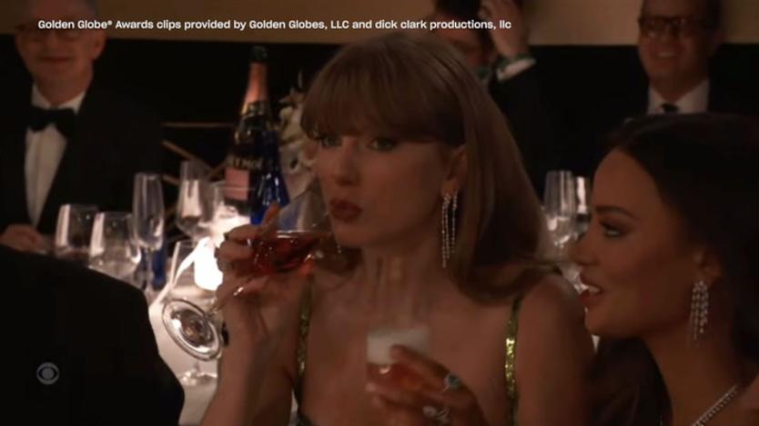 Taylor Swift reacts to Jo Koy&#39;s NFL joke at the Golden Globes