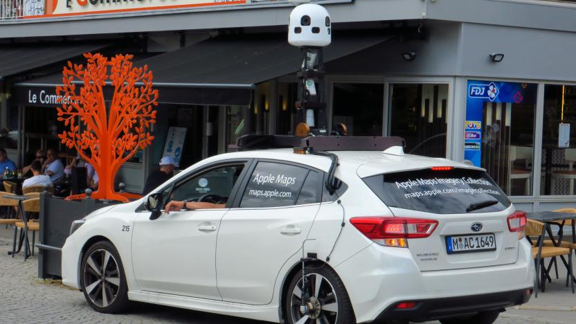 An Apple maps car makes its way through Cambrai, France, July 9, 2020. REUTERS/Pascal Rossignol