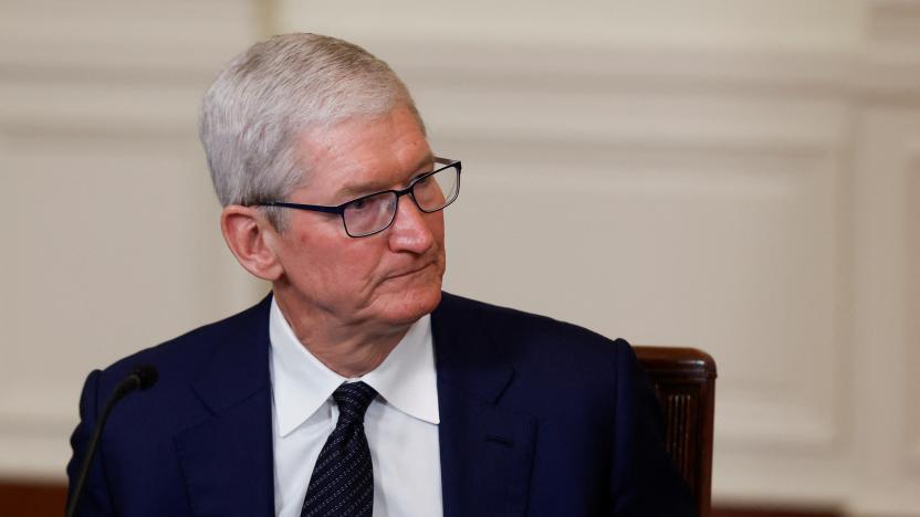 Apple CEO Tim Cook looks on during a meeting with U.S. President Joe Biden, India's Prime Minister Narendra Modi and senior officials and CEOs of American and Indian companies in the East Room of the White House in Washington, U.S., June 23, 2023. REUTERS/Evelyn Hockstein