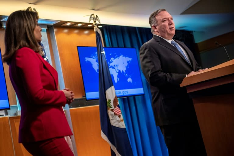 US Secretary of State Mike Pompeo, speaking to reporters on March 5, has referred to the novel coronavirus as the "Wuhan virus" (AFP Photo/Eric BARADAT)