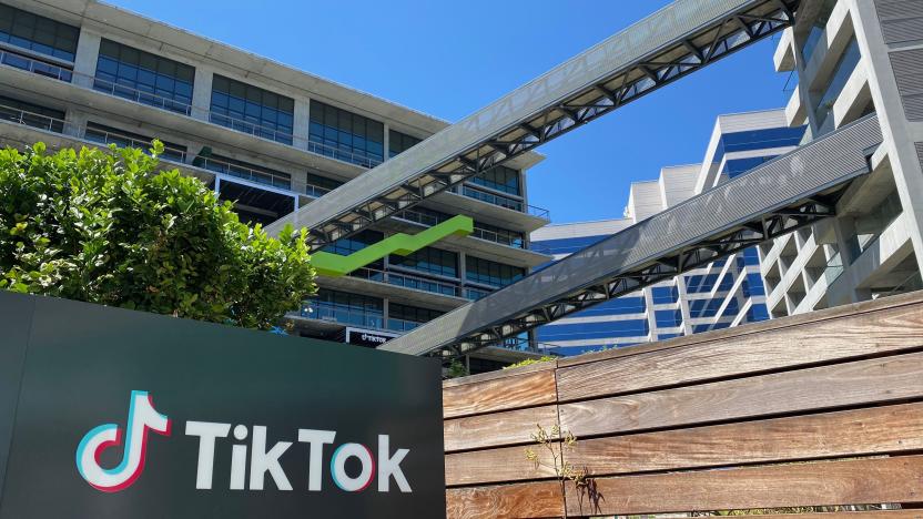 The logo of Chinese video app TikTok is seen on the side of the company's new office space at the C3 campus on August 11, 2020 in Culver City, in the westside of Los Angeles. (Photo by Chris DELMAS / AFP) (Photo by CHRIS DELMAS/AFP via Getty Images)