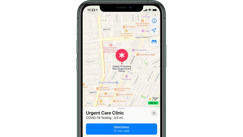 Apple Maps listing for COVID-19 testing location