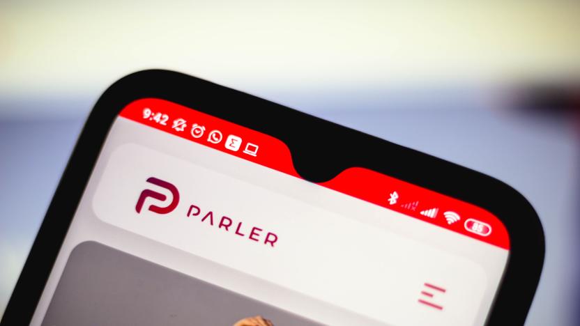 BRAZIL - 2021/01/09: In this photo illustration the Parler logo seen displayed on a smartphone. (Photo Illustration by Rafael Henrique/SOPA Images/LightRocket via Getty Images)