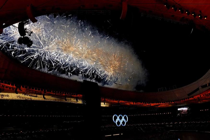 Feb 4, 2022; Beijing, CHINA;  Fireworks go off over the Opening Ceremony of the Beijing 2022 Winter Olympic Games at Beijing National Stadium.  Mandatory Credit: Harrison Hill-USA TODAY Sports