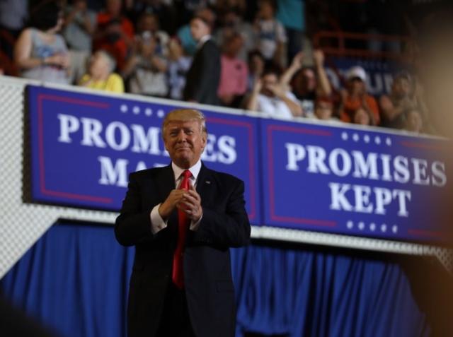 President Trump at his 100-day rally in Harrisburg, Pa.