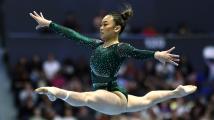 Lee competes on vault, floor, and beam at  Classic