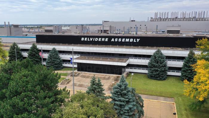 BELVIDERE, ILLINOIS - SEPTEMBER 19: An aerial view shows the Stellantis Belvidere Assembly Plant on September 19, 2023 in Belvidere, Illinois. The facility, which last produced the Jeep Cherokee, was shuttered indefinitely by the auto manufacturer last February. The UAW, which is currently striking Ford, GM and Stellantis facilities as they negotiate new labor contracts, is bargaining with Stellantis to have the facility reopened as a condition for ending their strike.  (Photo by Scott Olson/Getty Images)