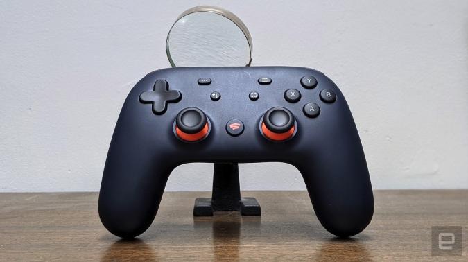 Google Stadia controller under a magnifying glass