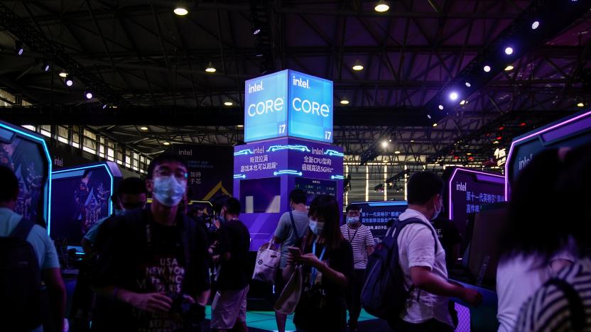 Visitors are seen at the Intel booth during the China Digital Entertainment Expo and Conference, also known as ChinaJoy, in Shanghai, China July 30, 2021. Picture taken July 30, 2021. REUTERS/Aly Song