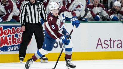 Associated Press - Colorado Avalanche defenseman Cale Makar passes the puck against the Dallas Stars during the second period in Game 5 of an NHL hockey Stanley Cup second-round playoff series, Wednesday, May 15, 2024, in Dallas. (AP Photo/Tony Gutierrez)