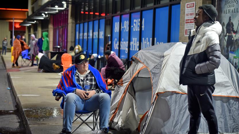 WILKES-BARRE, UNITED STATES - 2020/11/27: Shoppers camped outside of the Game Stop for the chance to buy one of four popular gaming consoles the store had for Black Friday. (Photo by Aimee Dilger/SOPA Images/LightRocket via Getty Images)