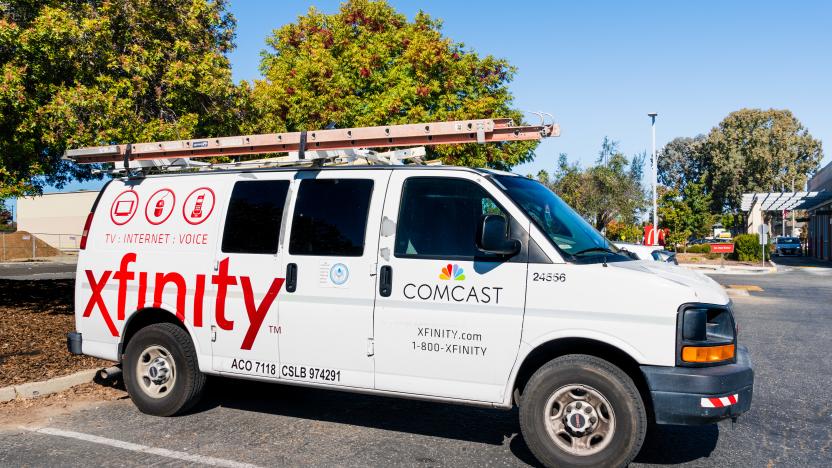 Oct 22, 2019 Santa Clara / CA / USA - Comcast Cable / Xfinity service stopped in a parking lot; Comcast is the largest home internet service provider in the United States