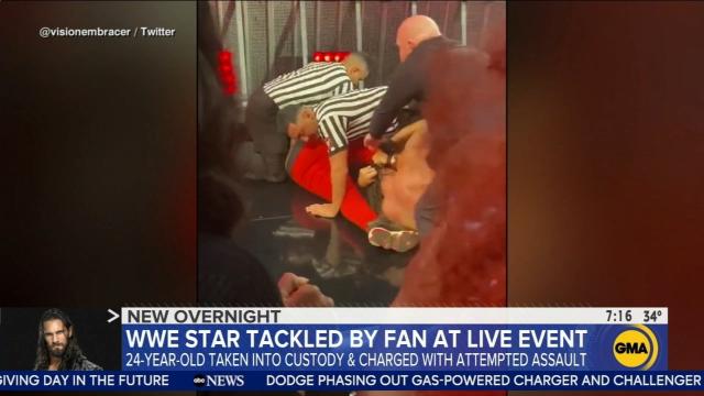 WWE star Seth Rollins tackled by fan at live event