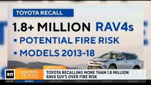 Toyota recalls 1.8 million RAV4s over potential fire risk