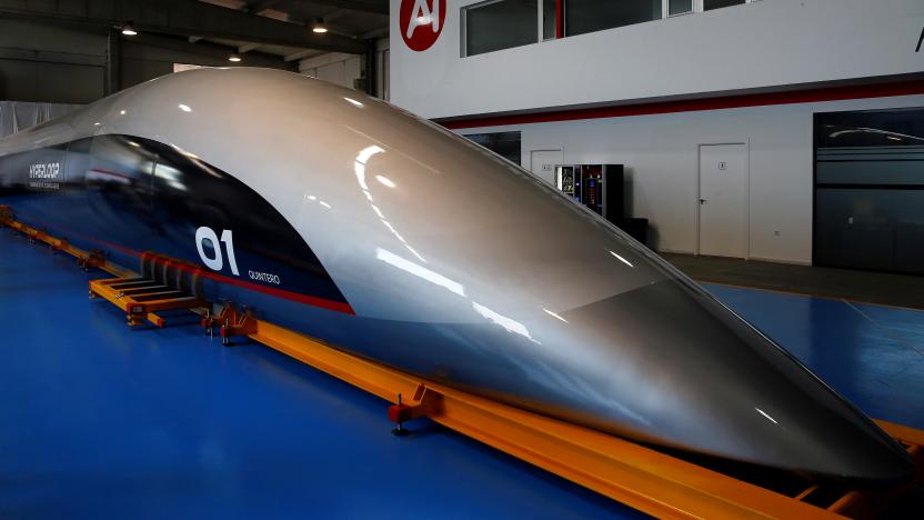 The front of the world's first full-scale passenger Hyperloop capsule is seen during its presentation in El Puerto de Santa Maria, Spain, October 2, 2018. REUTERS/Marcelo del Pozo