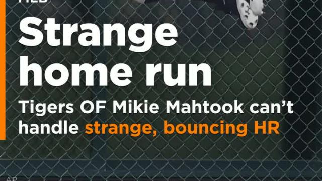 Tigers outfielder Mikie Mahtook can't handle strange, bouncing homer