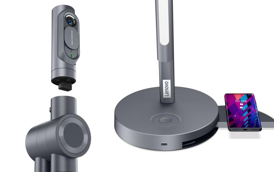 Lenovo's desk light has an integrated webcam, wireless charger and 135W power input