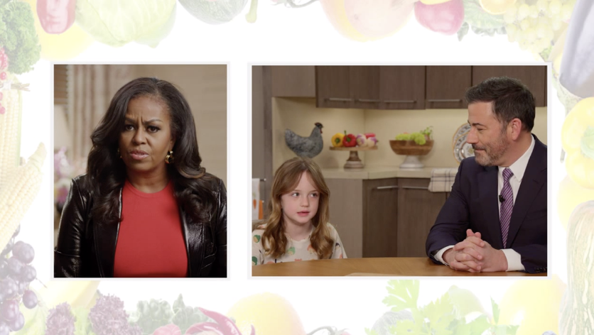 Michelle Obama tries to convince Jimmy Kimmel’s daughter to eat vegetables before the appearance of ‘Kimmel’