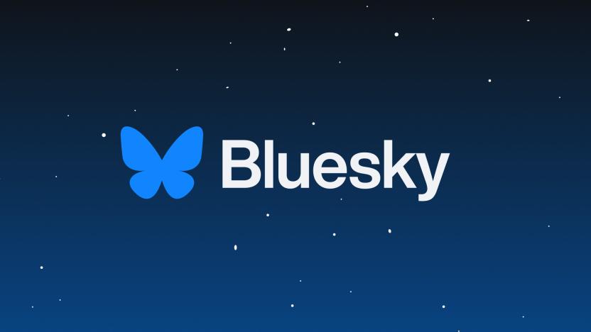 The Bluesky logo on a graphic of a night sky