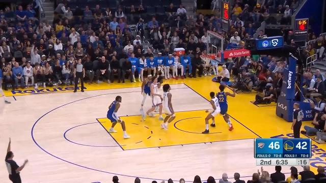 Jordan Poole with a deep 3 vs the Oklahoma City Thunder