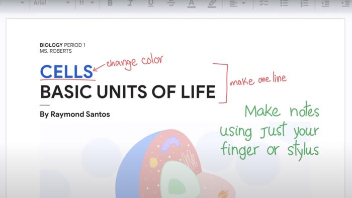 Handwritten annotations on a document in Google Docs