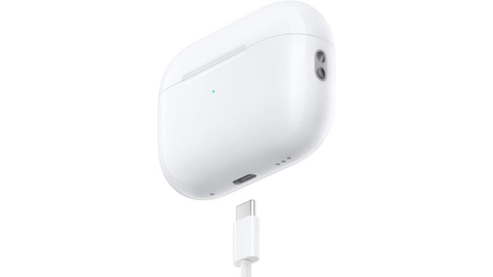 An  Apple AirPods Pro case with USB-C connector.