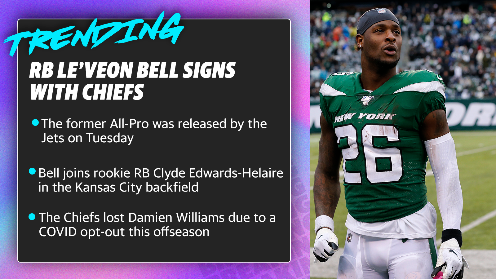 Le'Veon Bell joins Kansas City Chiefs after New York Jets released