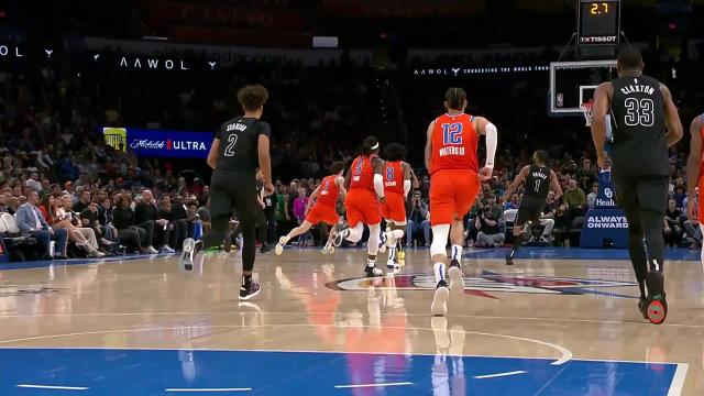 Jalen Williams with a last basket of the period vs the Brooklyn Nets